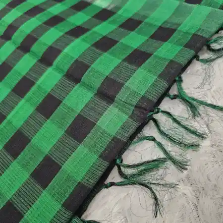 Dark Green With Black Mangalagiri Handloom Cotton Small Checks Saree
