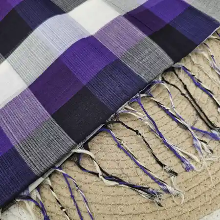 Violet With White Mangalagiri Handloom Cotton Big Checks Saree