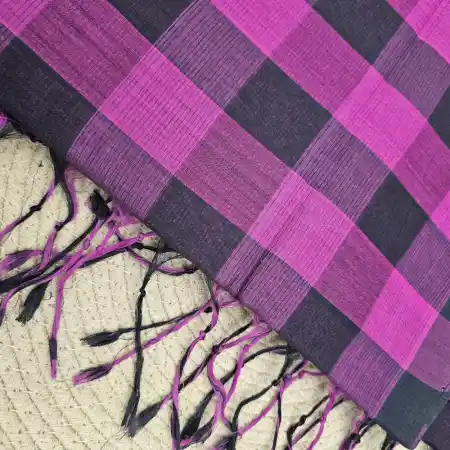Violet With Black Mangalagiri Handloom Cotton Big Checks Saree