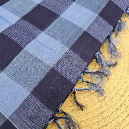 Dark Blue With Sky-Blue Mangalagiri Handloom Cotton Big Checks Saree