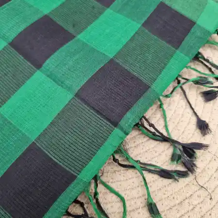 Green With Black Mangalagiri Handloom Cotton Big Checks Saree