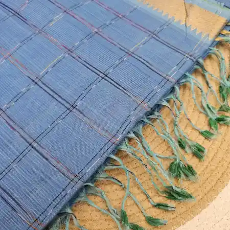 Sky-Blue Mangalagiri Handloom Cotton Ikkat Checks Saree