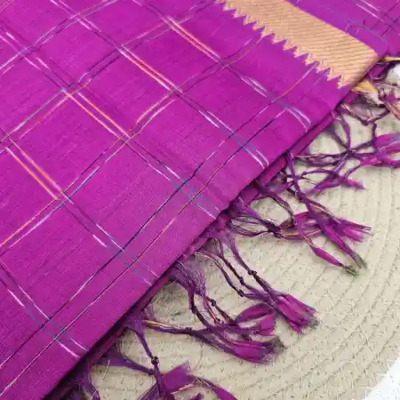 Purple Mangalagiri Handloom Cotton Ikkat Checks Saree
