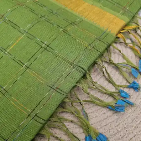 Green Mangalagiri Handloom Cotton Ikkat Checks Saree