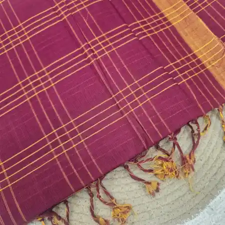 Cherry Colour With Yellow Mangalagiri Handloom Cotton Double Checks Saree