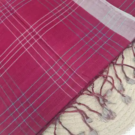 Maroon Mangalagiri Handloom Cotton Double Checks Saree