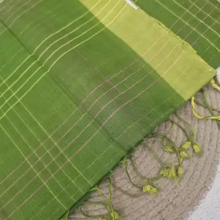 Olive Green Mangalagiri Handloom Cotton Double Checks Saree