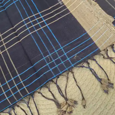 Black Mangalagiri Handloom Cotton Double Checks Saree