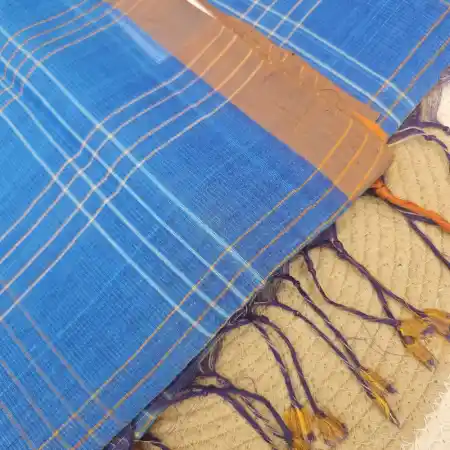 Sky-Blue Mangalagiri Handloom Cotton Double Checks Saree