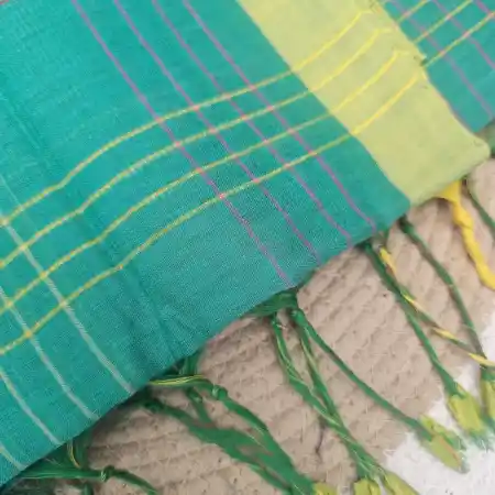 Blue Green with Yellow Mangalagiri Handloom Cotton Double Checks Saree