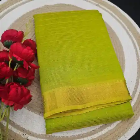 Green Mangalagiri Handloom Pure Silk Cotton Zari Checks With Gap Border Saree