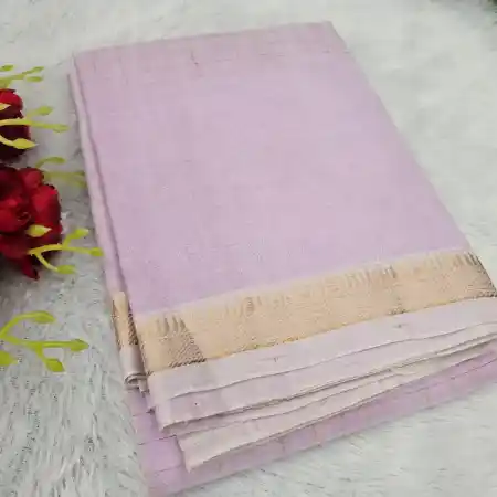 Light Violet Mangalagiri Handloom Pure Silk Cotton Blend Checks With Gap Border Saree