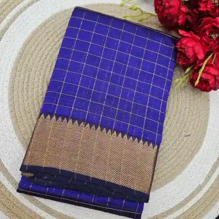 Royal Blue Mangalagiri Handloom Pure Silk Cotton Blend 100K Zari Checks Saree