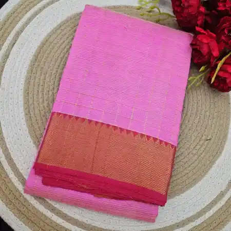 Rose Pink Mangalagiri Handloom Pure Silk Cotton Blend 100K Zari Checks Saree