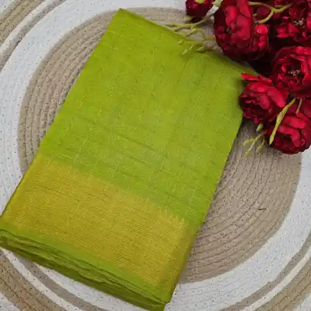 Parrot Green Mangalagiri Handloom Pure Silk Cotton Blend 100k zari Checks Saree