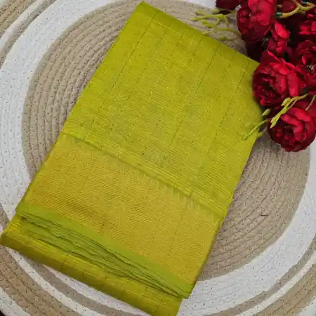 Yellow Green Mangalagiri Handloom Pure Silk Cotton Blend 100k Zari Checks Saree