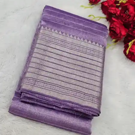 Light Purple Mangalagiri Handloom Silk Cotton Blend 300k Border Zari Checks Saree