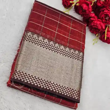 Maroon Mangalagiri Handloom Pure Silk Cotton Blend 300k Border Zari Checks Saree
