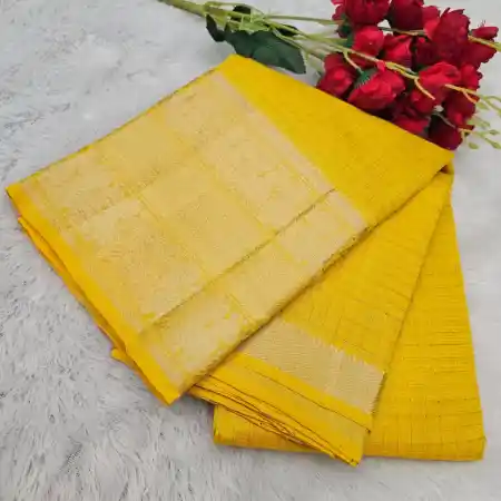 Yellow Mangalagiri Handloom Pure Silk Cotton Blend 300k Border Zari Checks Saree
