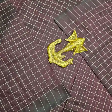 Dark Brown Mangalagiri Handloom Pure Silk Cotton Blend Small Zari Checks Saree