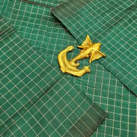 Dark Green Mangalagiri Handloom Pure Silk Cotton Blend Small Zari Checks Saree