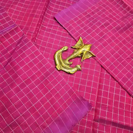 Dark Rose Pink Mangalagiri Handloom Pure Silk Cotton Blend Small Zari Checks Saree