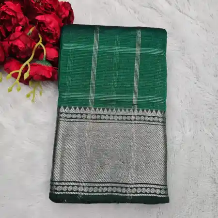Green Mangalagiri Handloom Pure Silk Cotton Blend 150k Zari Checks Saree
