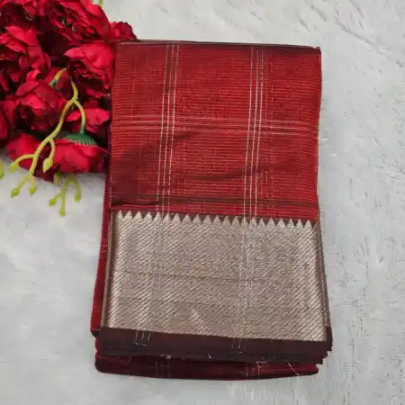 Maroon Mangalagiri Handloom Pure Silk Cotton Blend 150k Zari Checks Saree