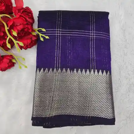 Purple Mangalagiri Handloom Silk Cotton Blend 150k Border Checks Saree