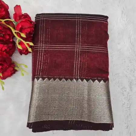 Maroon Mangalagiri Handloom Silk Cotton Blend 150k Border Checks Saree