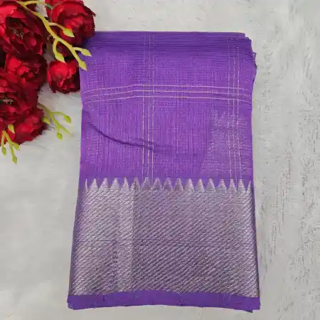 Light Purple Mangalagiri Handloom Silk Cotton Blend 150k Border Checks Saree